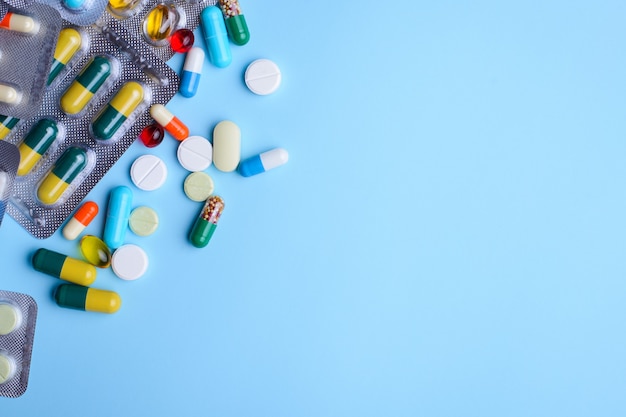 pills, capsules and other medicine with copy space