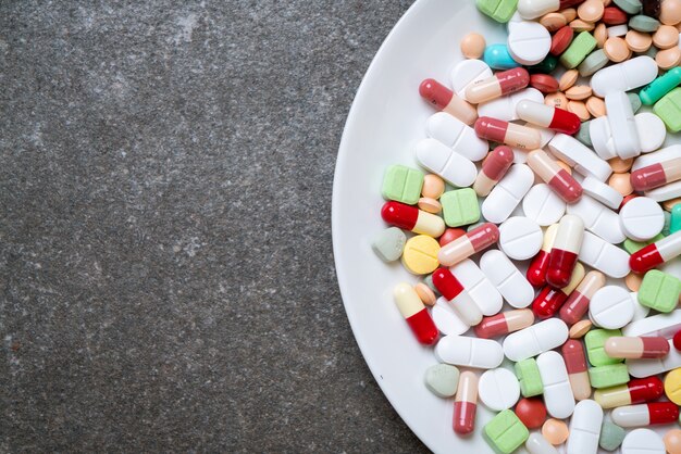 pills ,drugs ,pharmacy ,medicine or medical on plate