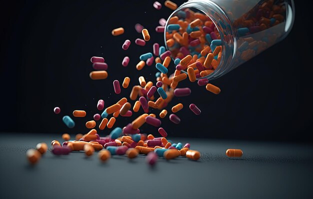 Pills Exploding in the Air with Cinematic Style