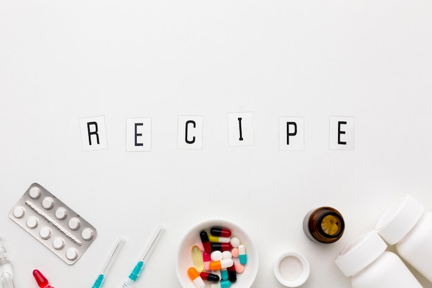 Pills recipe on desk