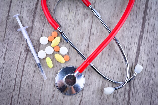 Pills, Syringe and Stethoscope