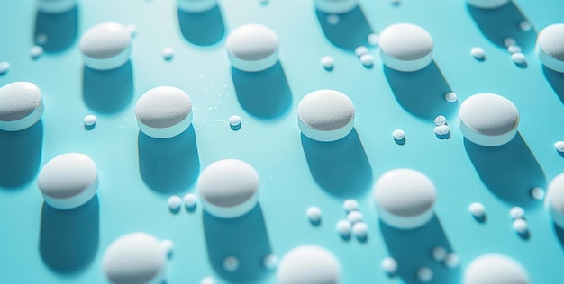 Foto pillole e compresse su sfondo blu
