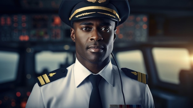 Pilot in the cabin of a passenger airplane