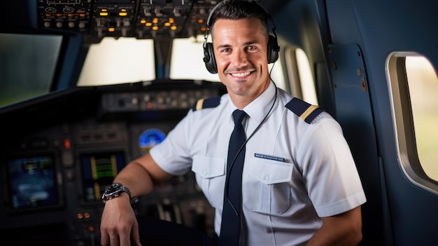 Pilot in the cabin of a passenger airplane