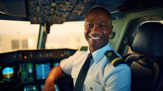 Pilot in the cabin of a passenger airplane