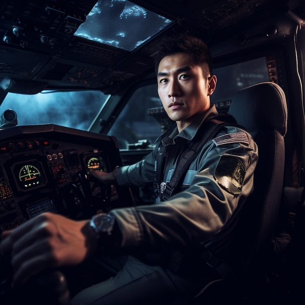 a pilot in the cockpit of a cockpit of a plane.