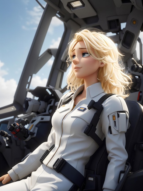 Pilot Girl with Golden hair 3D cartoon style created with Generative AI