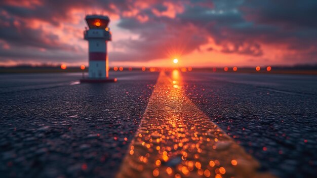 Фото pilot hat and airplane model with airport runway background generative ai