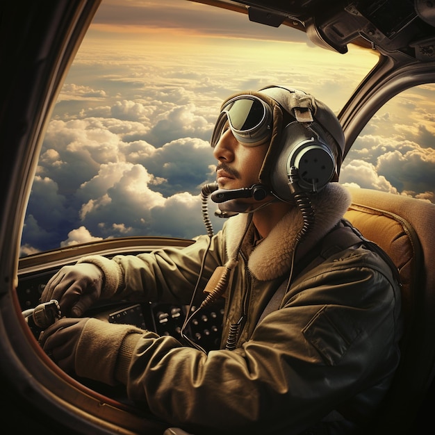 a pilot is wearing a pilot's helmet and goggles.