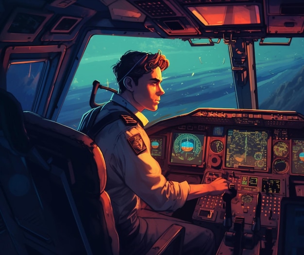 A pilot manning the cockpit of a plane