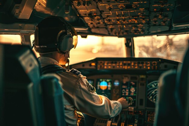 A pilot navigating from the cockpit of an airplane Ai generated