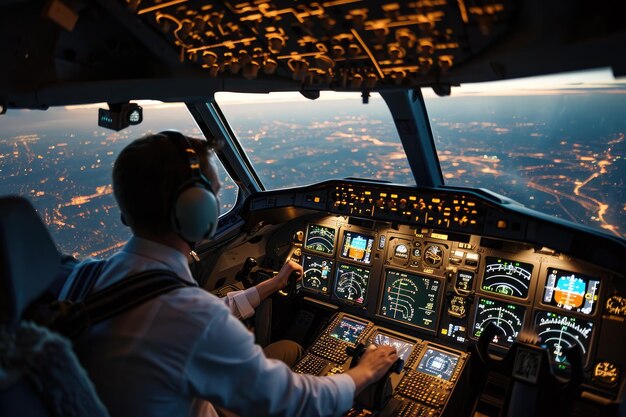 A pilot navigating from the cockpit of an airplane Ai generated