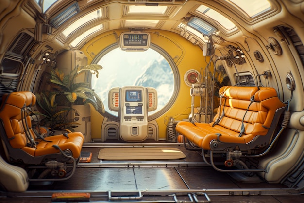 Pilot seat in the interior of a spaceship