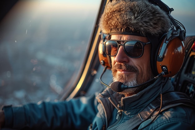 Photo pilot wearing hat and sunglasses