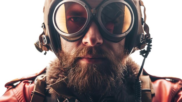 pilot with headset preparing for flight isolated on white