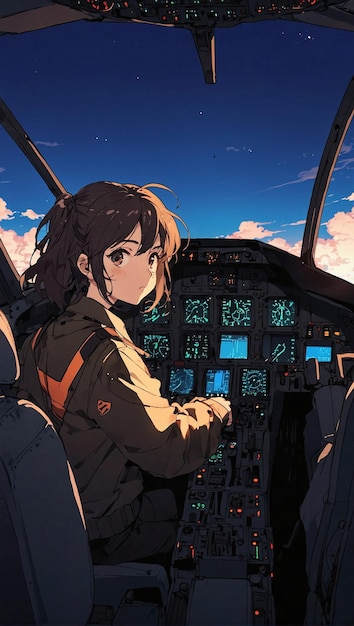 Piloto anime en cabina de avion comercial (항공기 상업용 객실에서 조종사 애니메이션)