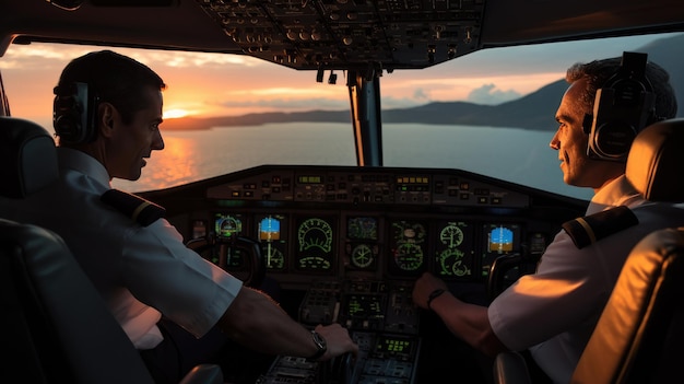 旅客機の客室内のパイロット