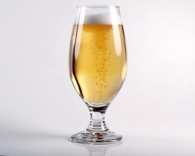 Pilsner beer in a glass Pint of light beer on white background
