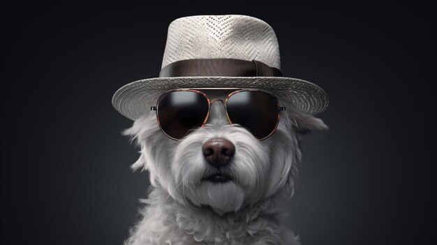 Pin color glasses and hat white dog delicate chic ai generated art