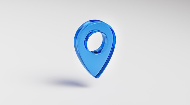 Фото pin point blue glass location symbol of position 3d render