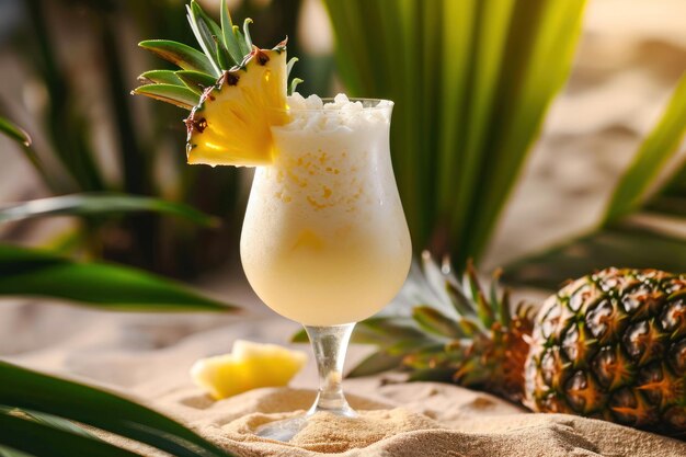 Photo pina colada bliss closeup of a frosty glass filled with a perfectly blended pina colada