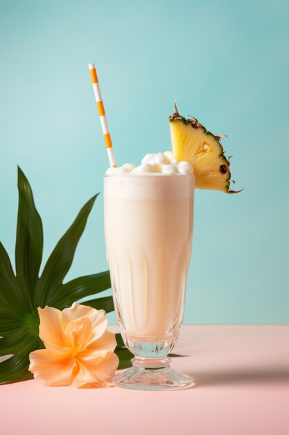 Pina colada drankje op een groene studio achtergrond Kopieer ruimte