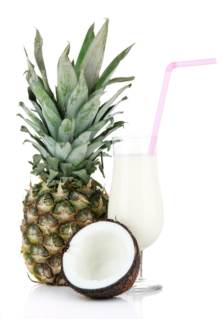 Pina colada drink in cocktail glass isolated on white