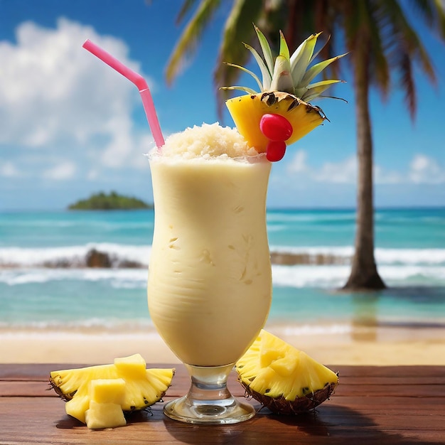 A pina colada garnished with fruitGenerative ai