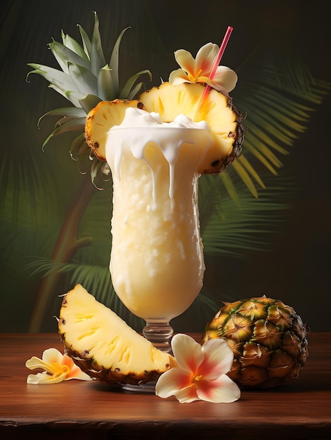 Foto pina colada in un bicchiere una bevanda a basso contenuto alcolico con ananas e coca cocktail caraibico