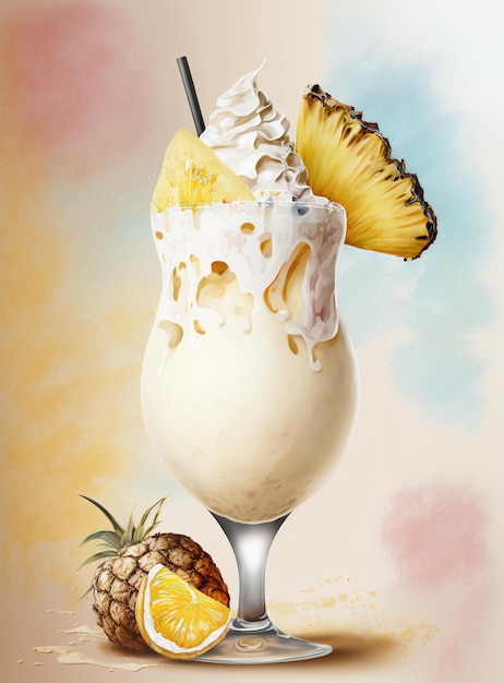 Pina colada summer drink pineapple drink watercolor cocktail