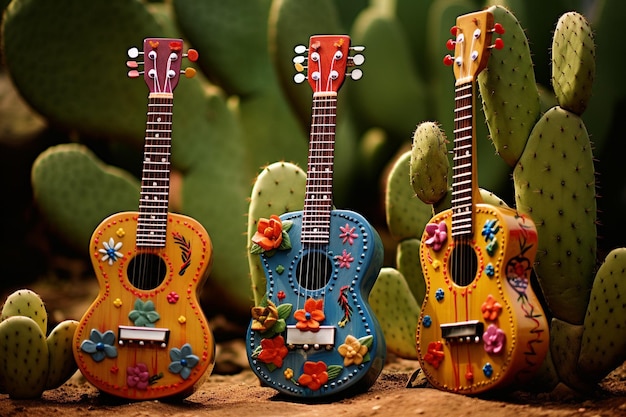 Photo pinata mexican hat cactus guitar and maraca