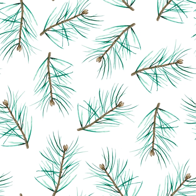 Pine branch watercolor seamless pattern