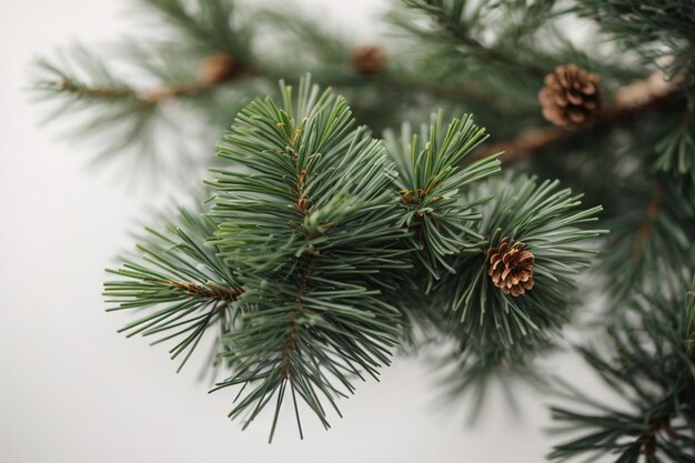 Pine branch with cones on a white background