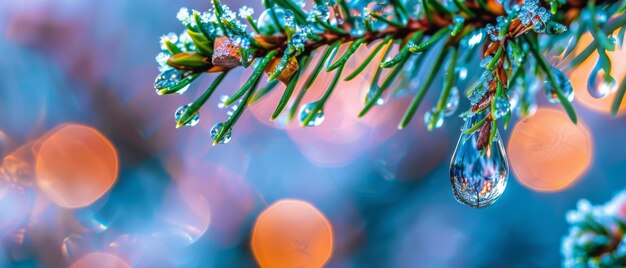 Pine Branch With a Drop of Water