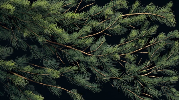 Pine branches on black background