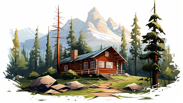 Photo pine cabin in western natural setting vectorstyle graphics