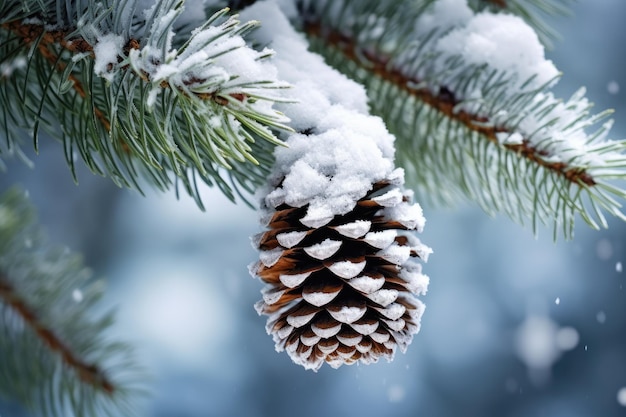 A pine cone on a tree branch