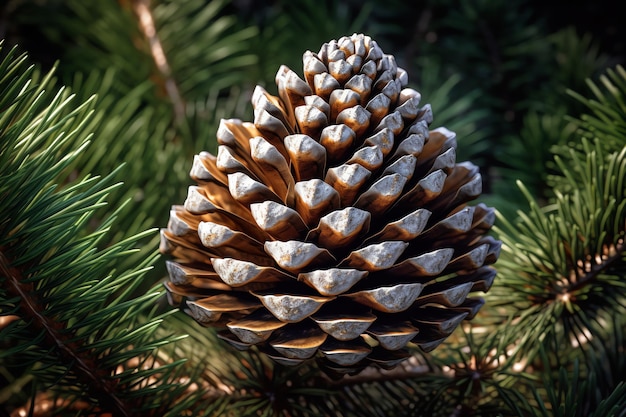 A pine cone on a tree