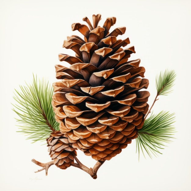 Pine cone with pine branch isolated on white background Vector illustration