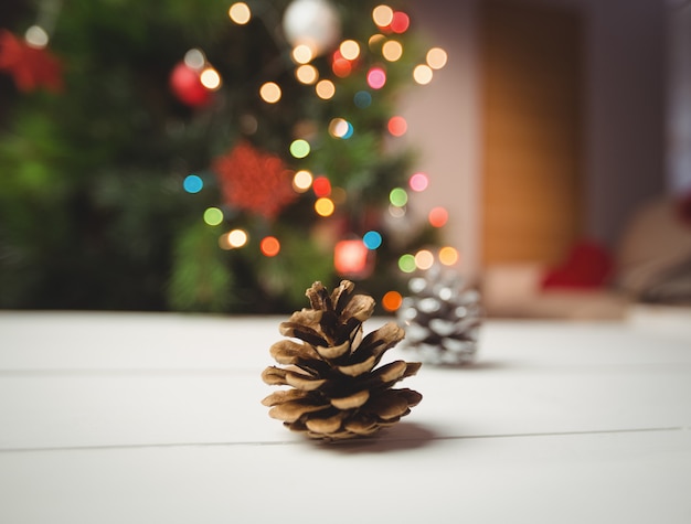  pine cone on wooden table