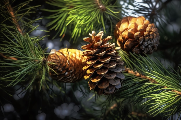 Pine cones on a branch with the word pine on it