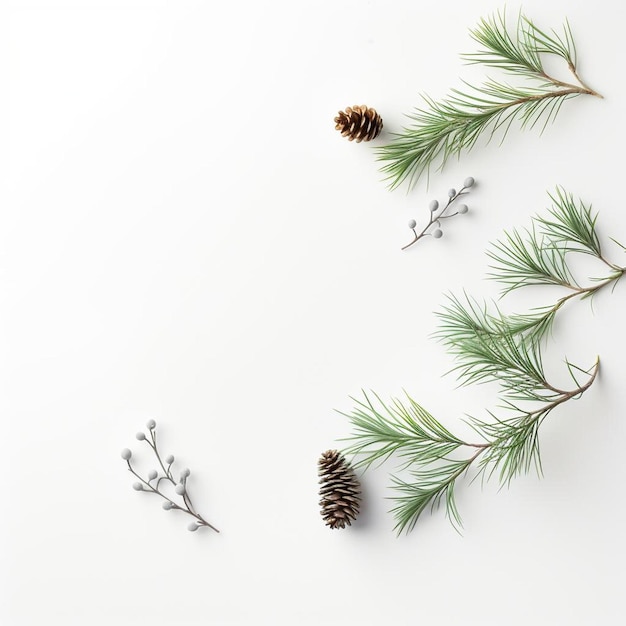 Photo pine cones and branches on a white surface