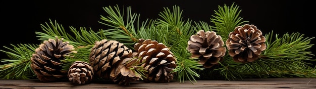 pine cones and pine needles on a table