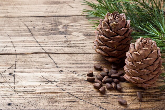 Pine cones and spruce branche.