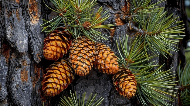 Pine cones on tree Generative AI