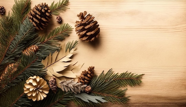 Pine cones on a wooden table