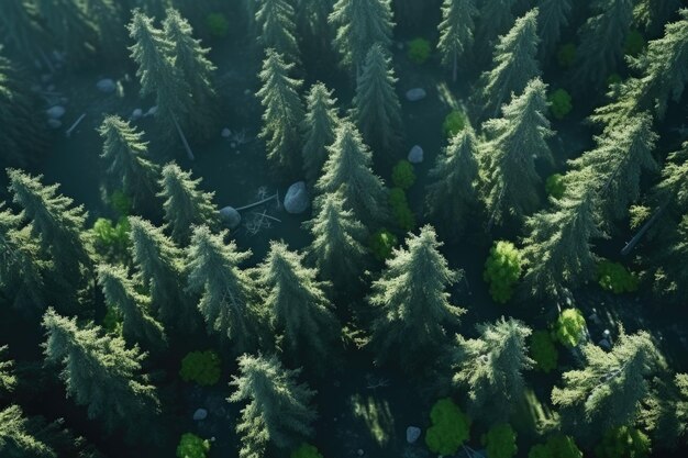 Photo pine forest viewed from above in morning