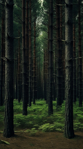 樹木 と 草 の ある 松 の 森