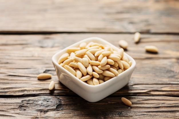 Pine nut on the wooden table