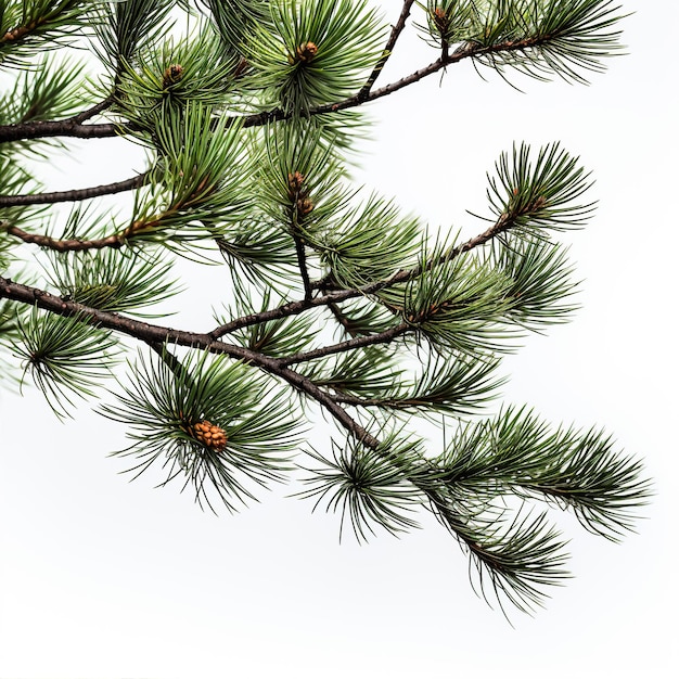 Foto ramo di un albero di pino su texture di sfondo bianco